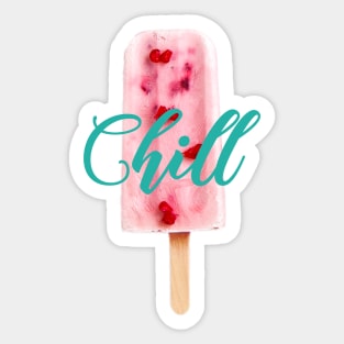 Chill Raspberry Popsicle Ice Cream on Stick with Teal Writing Sticker